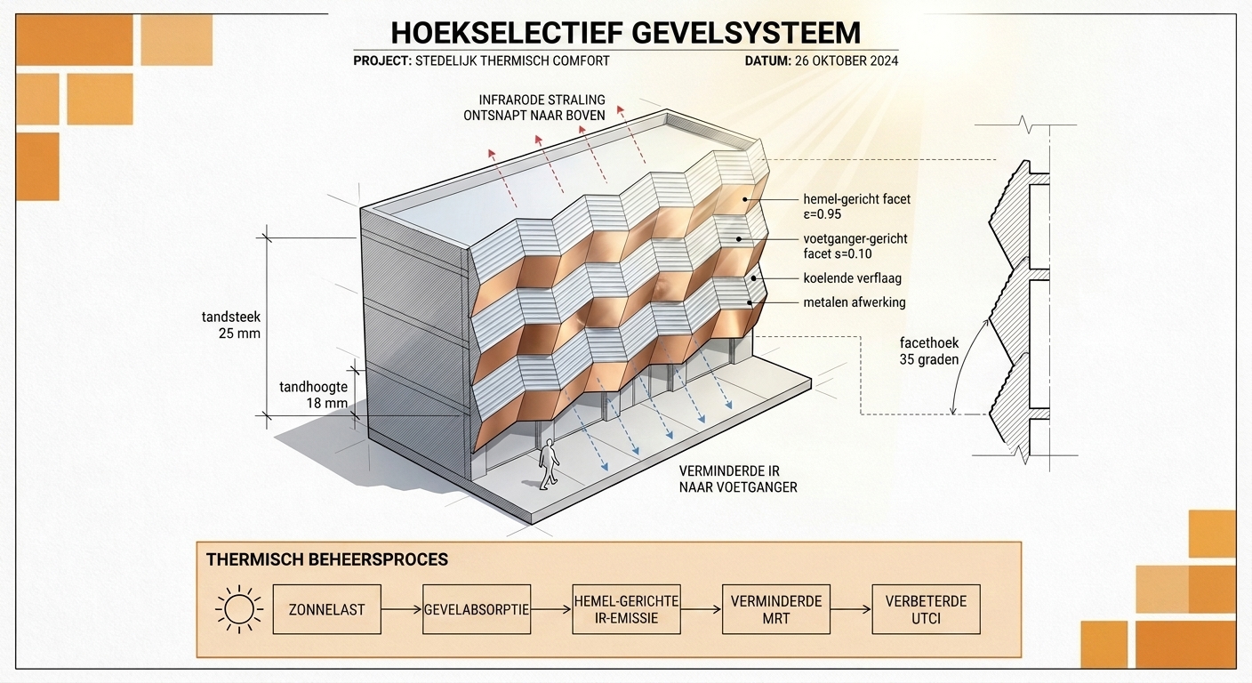 Architectural concept of a sawtooth angular-selective facade in an urban setting