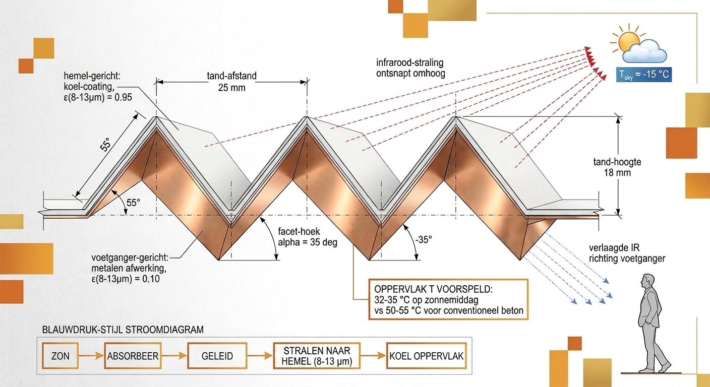 Annotated cross-section of three sawtooth ridges with material call-outs